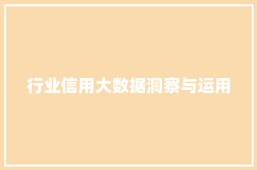行业信用大数据洞察与运用