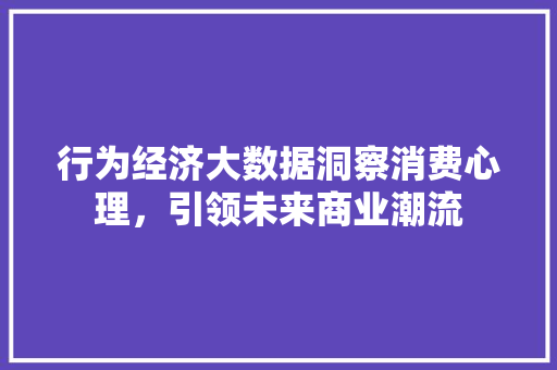 行为经济大数据洞察消费心理，引领未来商业潮流