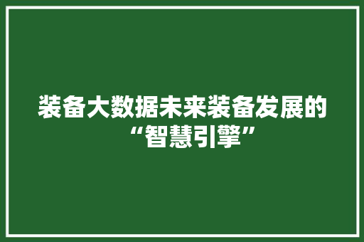 装备大数据未来装备发展的“智慧引擎”