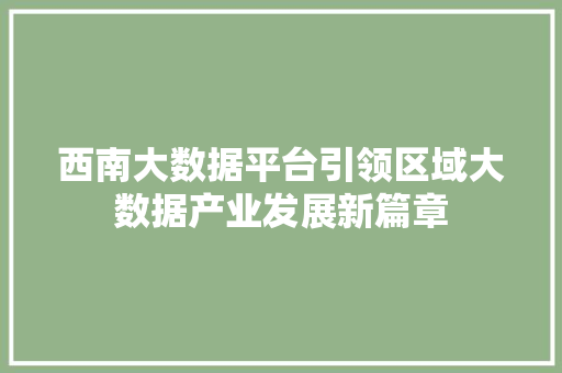 西南大数据平台引领区域大数据产业发展新篇章