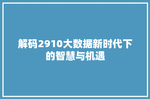 解码2910大数据新时代下的智慧与机遇 解码2910大数据新时代下的智慧与机遇