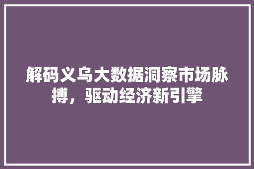 解码义乌大数据洞察市场脉搏，驱动经济新引擎