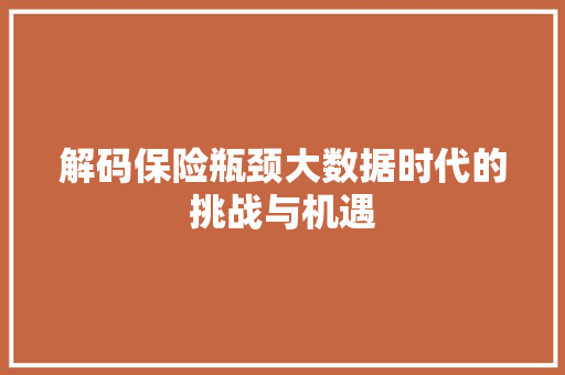 解码保险瓶颈大数据时代的挑战与机遇