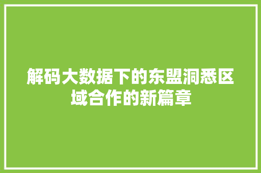 解码大数据下的东盟洞悉区域合作的新篇章