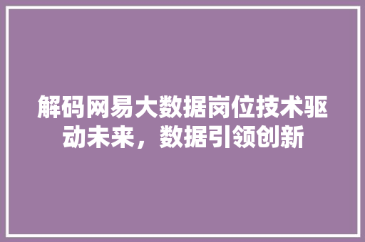 解码网易大数据岗位技术驱动未来，数据引领创新