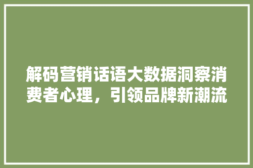 解码营销话语大数据洞察消费者心理，引领品牌新潮流