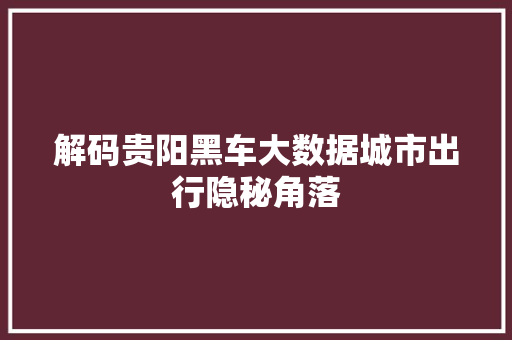 解码贵阳黑车大数据城市出行隐秘角落 解码贵阳黑车大数据城市出行隐秘角落