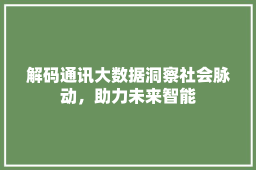 解码通讯大数据洞察社会脉动,助力未来智能 解码通讯大数据洞察社会脉动,助力未来智能