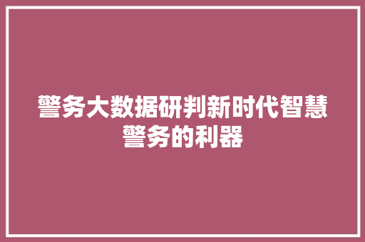 警务大数据研判新时代智慧警务的利器