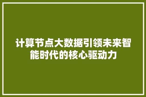 计算节点大数据引领未来智能时代的核心驱动力
