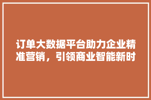 订单大数据平台助力企业精准营销，引领商业智能新时代 网络技术