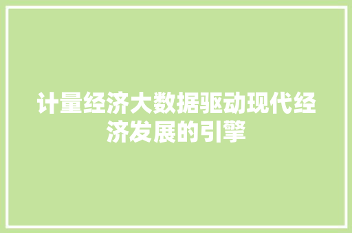 计量经济大数据驱动现代经济发展的引擎