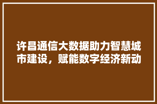 许昌通信大数据助力智慧城市建设，赋能数字经济新动能
