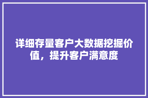 详细存量客户大数据挖掘价值，提升客户满意度