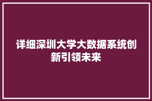 详细深圳大学大数据系统创新引领未来