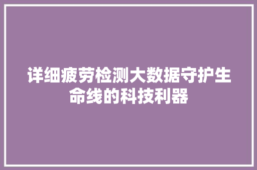 详细疲劳检测大数据守护生命线的科技利器