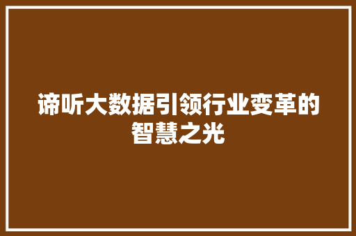 谛听大数据引领行业变革的智慧之光