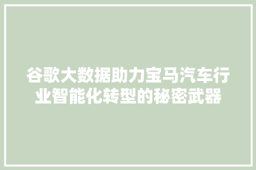 谷歌大数据助力宝马汽车行业智能化转型的秘密武器