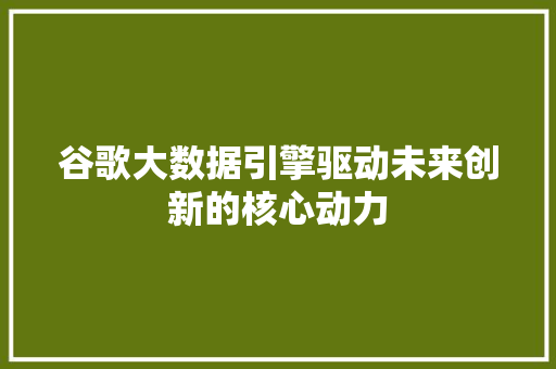谷歌大数据引擎驱动未来创新的核心动力 谷歌大数据引擎驱动未来创新的核心动力