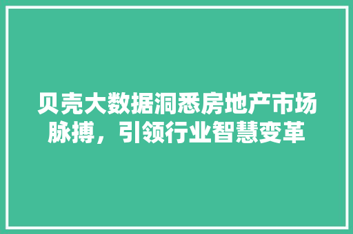 贝壳大数据洞悉房地产市场脉搏,引领行业智慧变革 贝壳大数据洞悉房地产市场脉搏,引领行业智慧变革