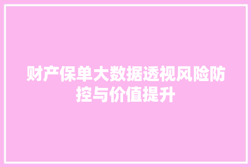 财产保单大数据透视风险防控与价值提升