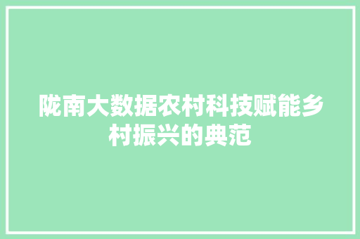 陇南大数据农村科技赋能乡村振兴的典范