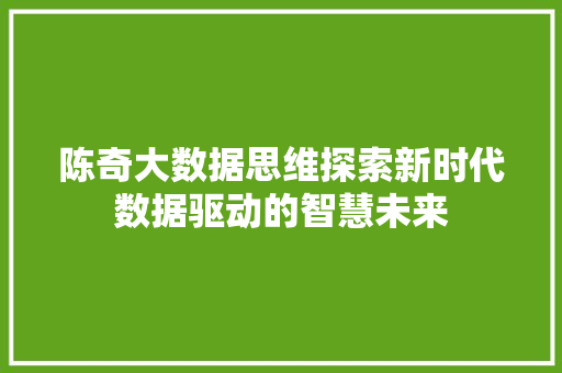 陈奇大数据思维探索新时代数据驱动的智慧未来 编程语言