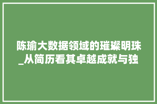 陈瑜大数据领域的璀璨明珠_从简历看其卓越成就与独特魅力