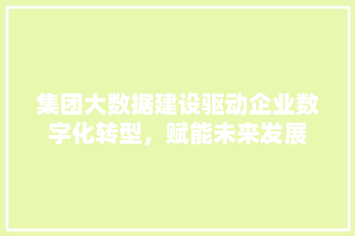 集团大数据建设驱动企业数字化转型，赋能未来发展