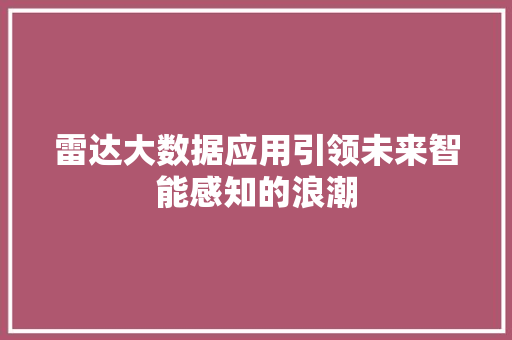 雷达大数据应用引领未来智能感知的浪潮
