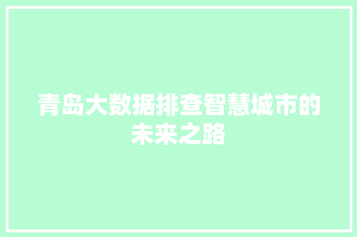 青岛大数据排查智慧城市的未来之路