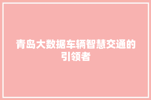 青岛大数据车辆智慧交通的引领者