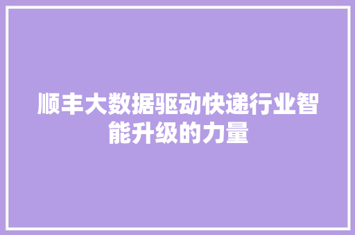 顺丰大数据驱动快递行业智能升级的力量