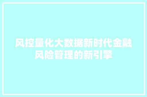 风控量化大数据新时代金融风险管理的新引擎