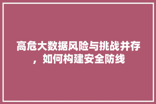 高危大数据风险与挑战并存,如何构建安全防线 高危大数据风险与挑战并存,如何构建安全防线