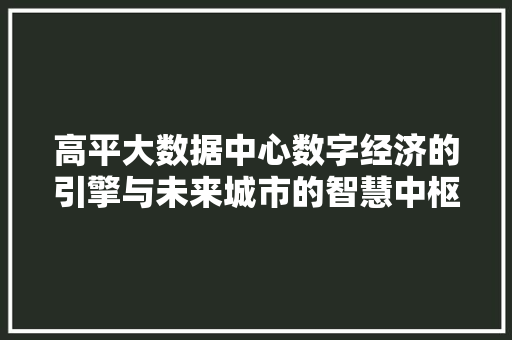 高平大数据中心数字经济的引擎与未来城市的智慧中枢