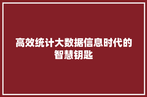 高效统计大数据信息时代的智慧钥匙