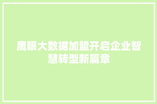 鹰眼大数据加盟开启企业智慧转型新篇章