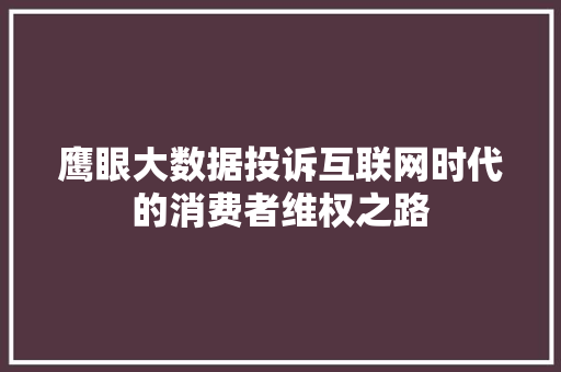 鹰眼大数据投诉互联网时代的消费者维权之路