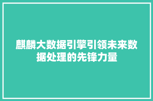 麒麟大数据引擎引领未来数据处理的先锋力量 麒麟大数据引擎引领未来数据处理的先锋力量
