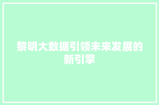 黎明大数据引领未来发展的新引擎