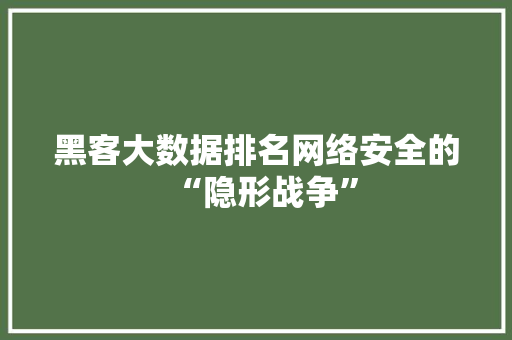 黑客大数据排名网络安全的“隐形战争”