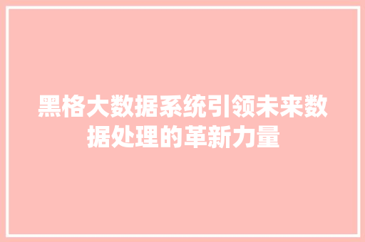 黑格大数据系统引领未来数据处理的革新力量