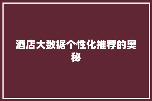 酒店大数据个性化推荐的奥秘