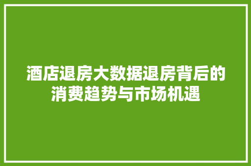 酒店退房大数据退房背后的消费趋势与市场机遇