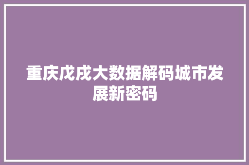 重庆戊戌大数据解码城市发展新密码