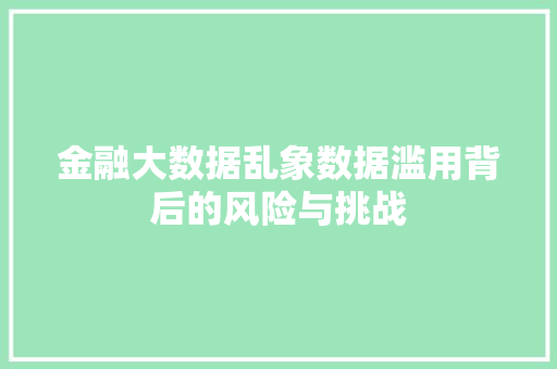 金融大数据乱象数据滥用背后的风险与挑战
