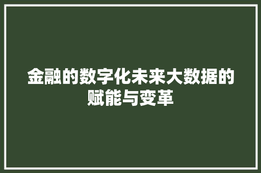 金融的数字化未来大数据的赋能与变革 金融的数字化未来大数据的赋能与变革