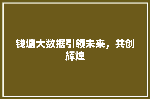 钱塘大数据引领未来，共创辉煌