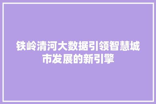 铁岭清河大数据引领智慧城市发展的新引擎